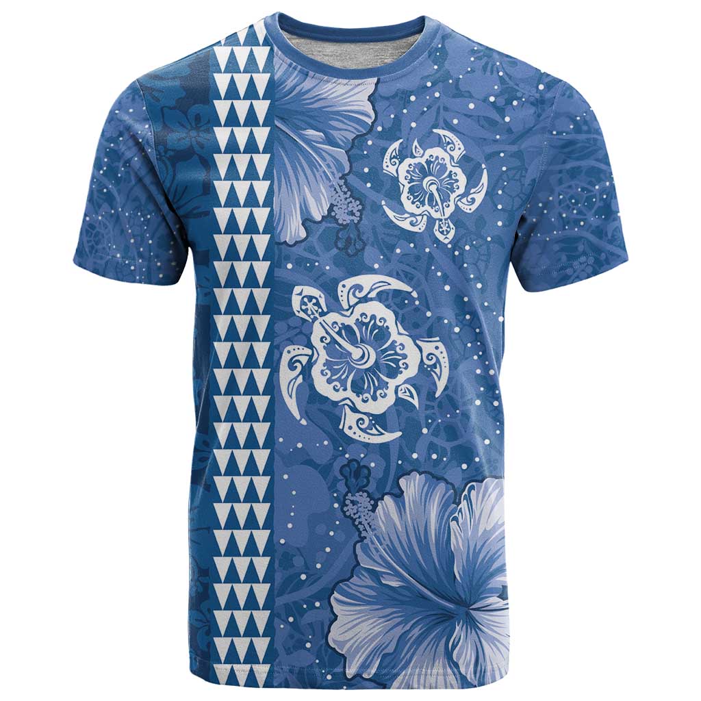 Blue Hibiscus Turle T Shirt Hawaiian Style Tribal Tapa Pattern LT9 Blue - Polynesian Pride
