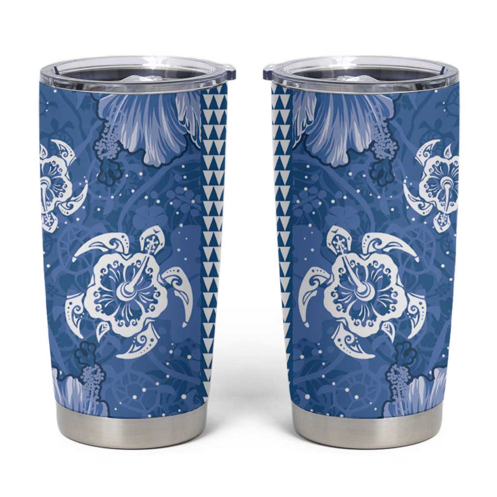 Blue Hibiscus Turle Tumbler Cup Hawaiian Style Tribal Tapa Pattern LT9 Blue - Polynesian Pride