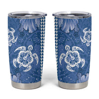 Blue Hibiscus Turle Tumbler Cup Hawaiian Style Tribal Tapa Pattern LT9 Blue - Polynesian Pride