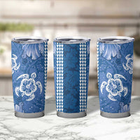 Blue Hibiscus Turle Tumbler Cup Hawaiian Style Tribal Tapa Pattern LT9 - Polynesian Pride