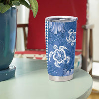 Blue Hibiscus Turle Tumbler Cup Hawaiian Style Tribal Tapa Pattern LT9 - Polynesian Pride