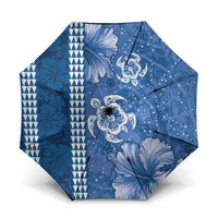 Blue Hibiscus Turle Umbrella Hawaiian Style Tribal Tapa Pattern LT9 One Size Folded 11.42 inch Opened Diameter 37.4 inch Blue - Polynesian Pride