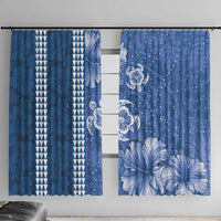 Blue Hibiscus Turle Window Curtain Hawaiian Style Tribal Tapa Pattern LT9 With Hooks Blue - Polynesian Pride