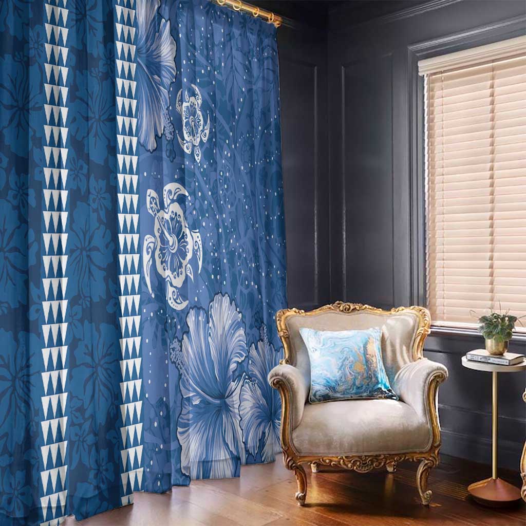 Blue Hibiscus Turle Window Curtain Hawaiian Style Tribal Tapa Pattern LT9 - Polynesian Pride
