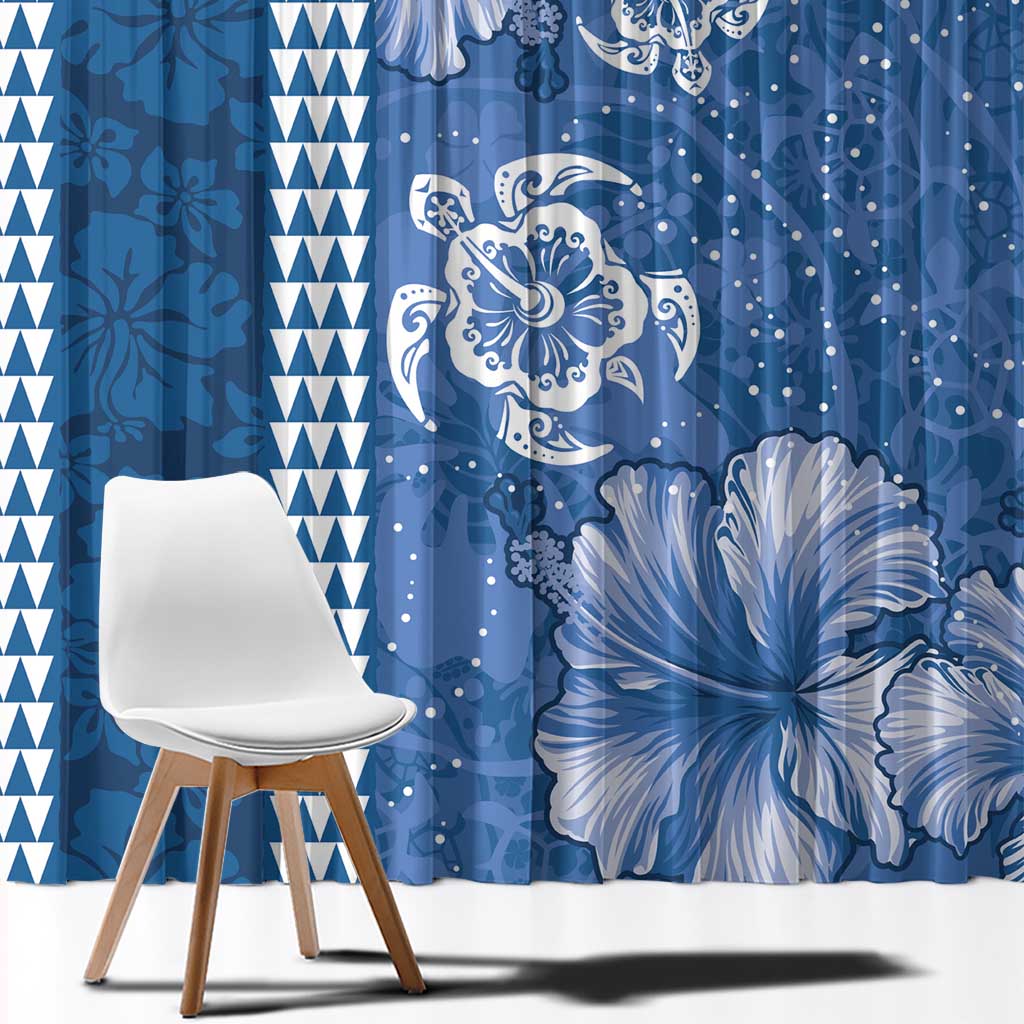 Blue Hibiscus Turle Window Curtain Hawaiian Style Tribal Tapa Pattern LT9 - Polynesian Pride
