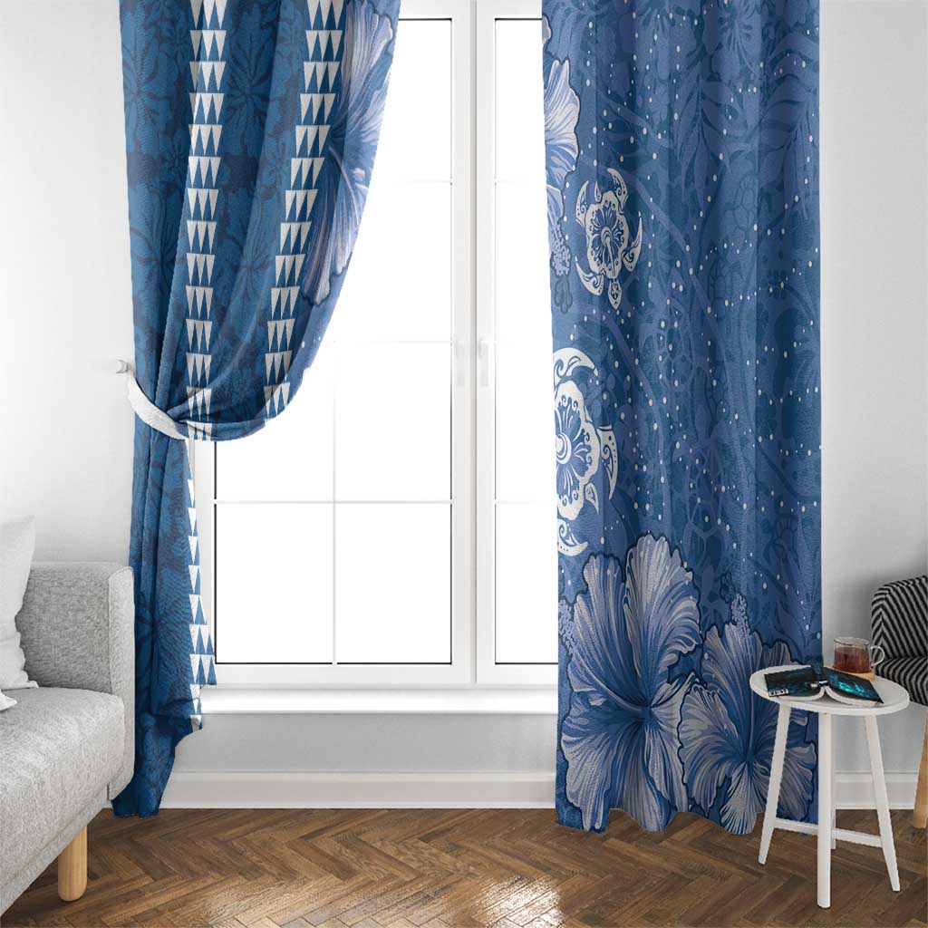 Blue Hibiscus Turle Window Curtain Hawaiian Style Tribal Tapa Pattern LT9 - Polynesian Pride