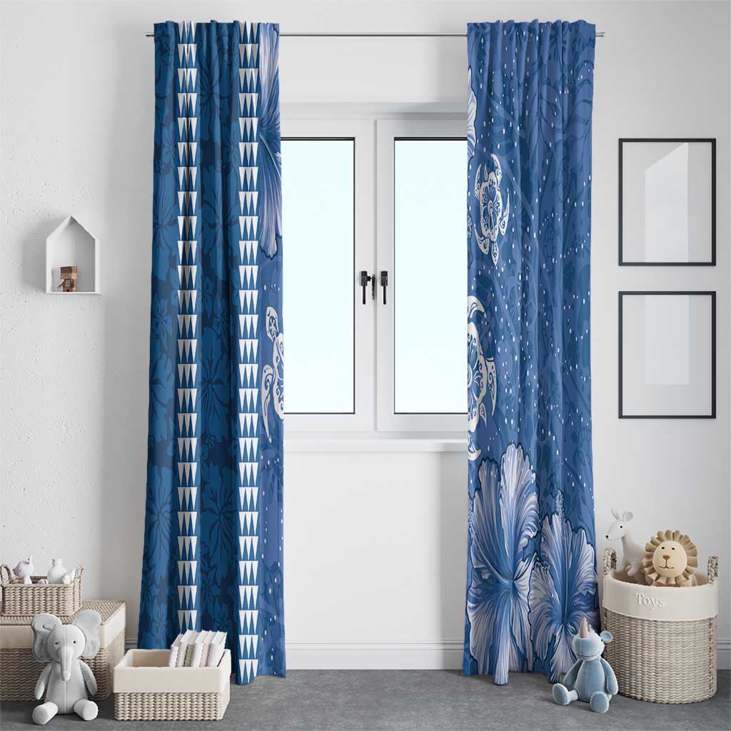 Blue Hibiscus Turle Window Curtain Hawaiian Style Tribal Tapa Pattern LT9 - Polynesian Pride