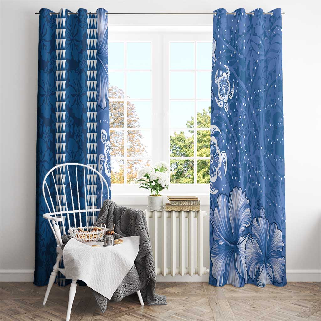 Blue Hibiscus Turle Window Curtain Hawaiian Style Tribal Tapa Pattern LT9 - Polynesian Pride
