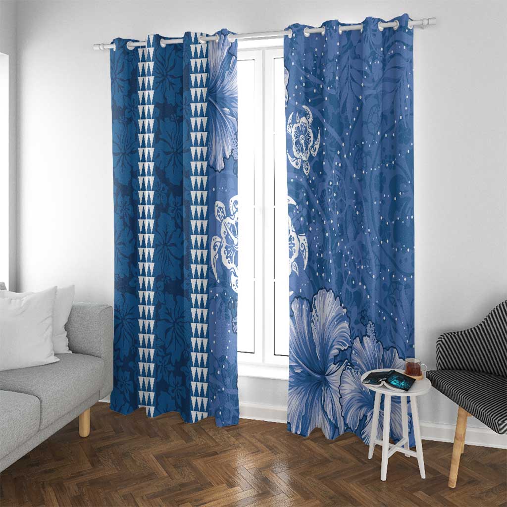 Blue Hibiscus Turle Window Curtain Hawaiian Style Tribal Tapa Pattern LT9 With Grommets Blue - Polynesian Pride