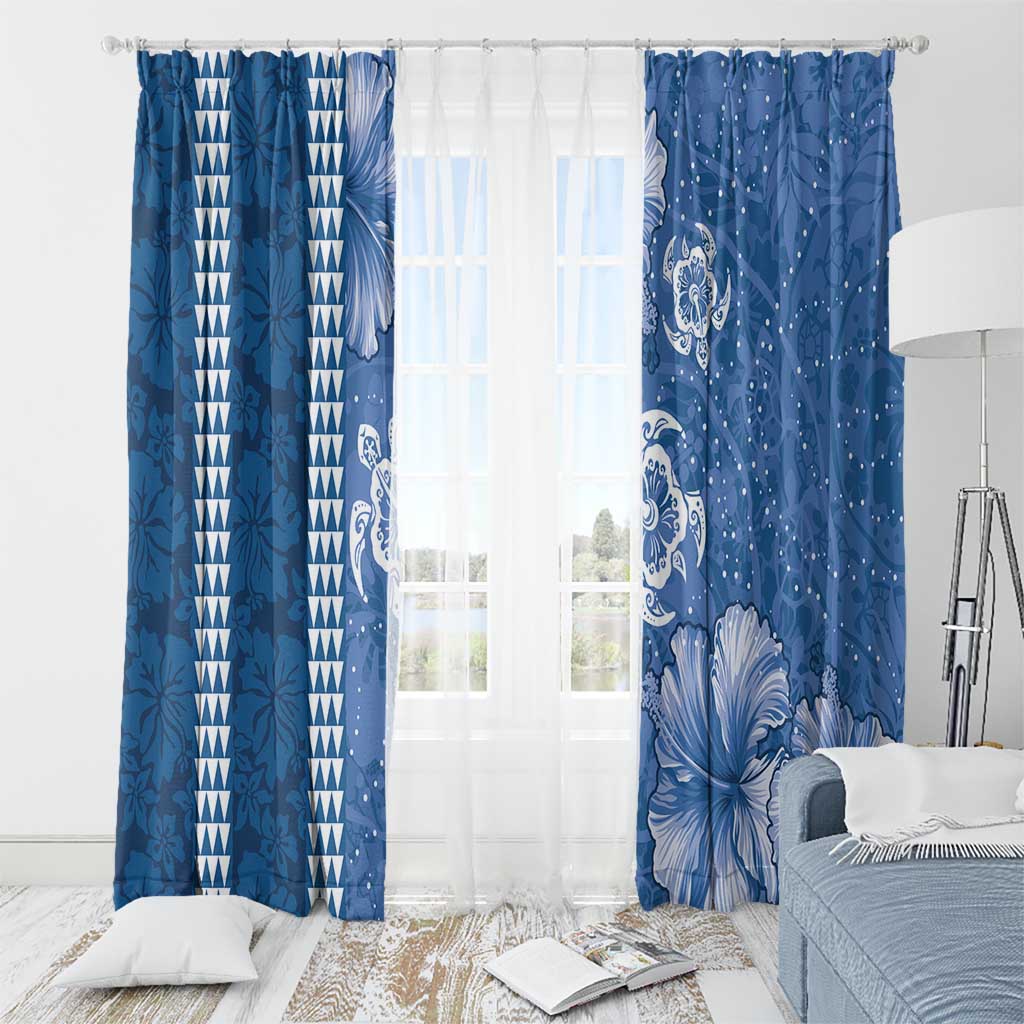 Blue Hibiscus Turle Window Curtain Hawaiian Style Tribal Tapa Pattern LT9 - Polynesian Pride