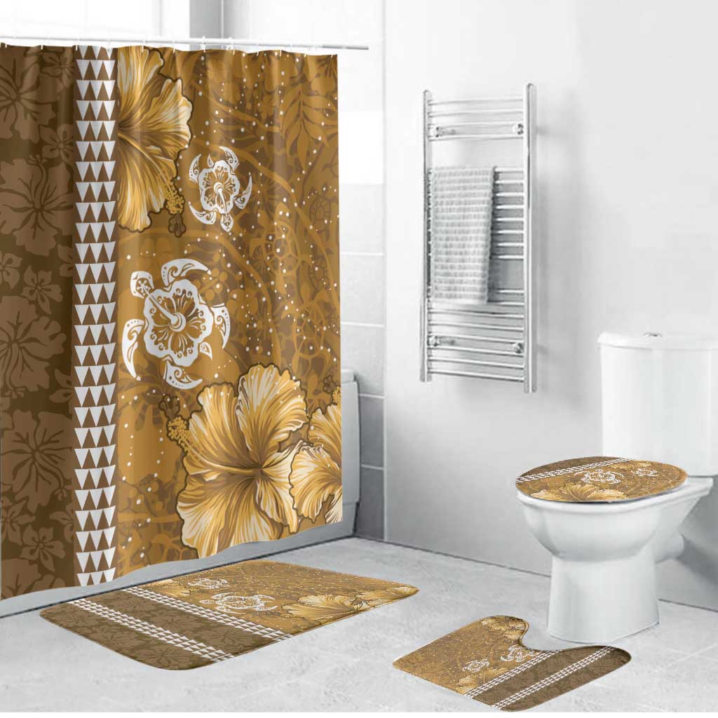 Gold Hibiscus Turle Bathroom Set Hawaiian Style Tribal Tapa Pattern LT9 Bathroom Set (4 pcs) Gold - Polynesian Pride