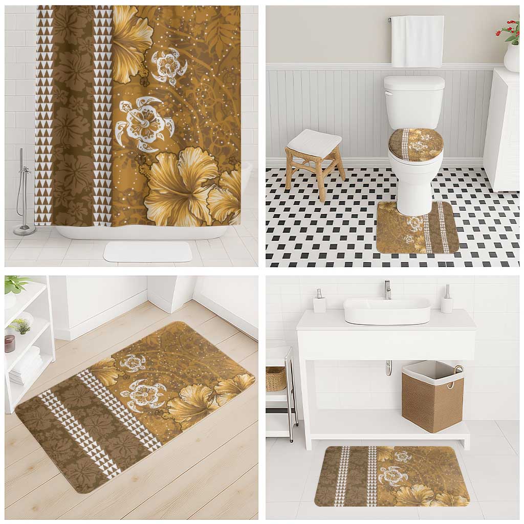 Gold Hibiscus Turle Bathroom Set Hawaiian Style Tribal Tapa Pattern LT9 - Polynesian Pride