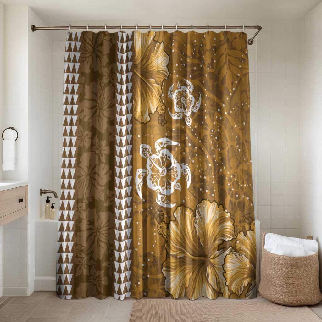 Gold Hibiscus Turle Bathroom Set Hawaiian Style Tribal Tapa Pattern LT9 Shower Curtain Only Gold - Polynesian Pride