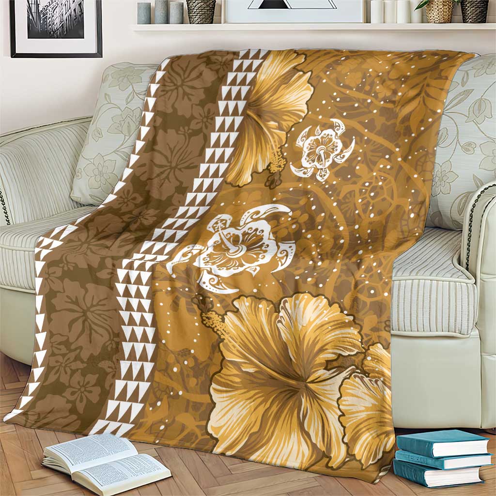 Gold Hibiscus Turle Blanket Hawaiian Style Tribal Tapa Pattern LT9 - Polynesian Pride