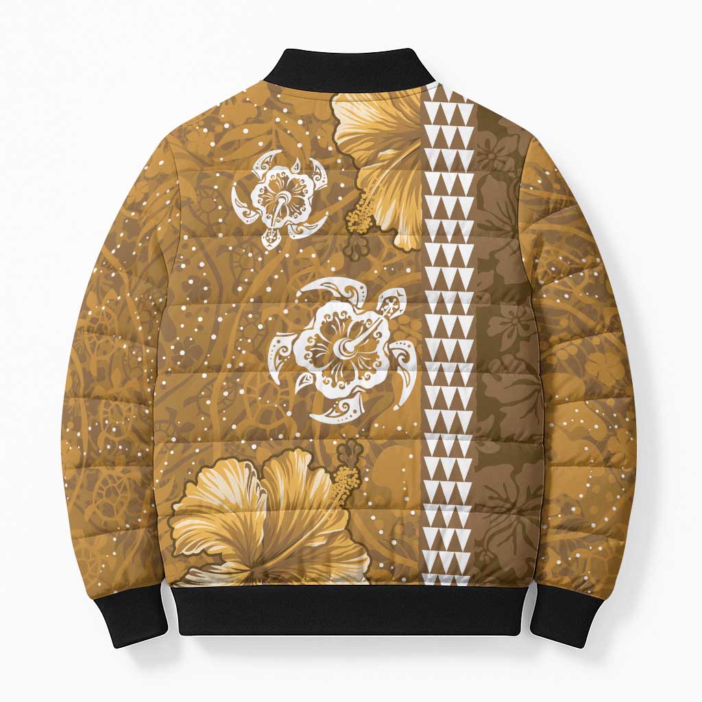 Gold Hibiscus Turle Bomber Puffer Jacket Hawaiian Style Tribal Tapa Pattern LT9 - Polynesian Pride