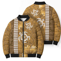 Gold Hibiscus Turle Bomber Puffer Jacket Hawaiian Style Tribal Tapa Pattern LT9 - Polynesian Pride