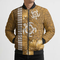 Gold Hibiscus Turle Bomber Puffer Jacket Hawaiian Style Tribal Tapa Pattern LT9 - Polynesian Pride