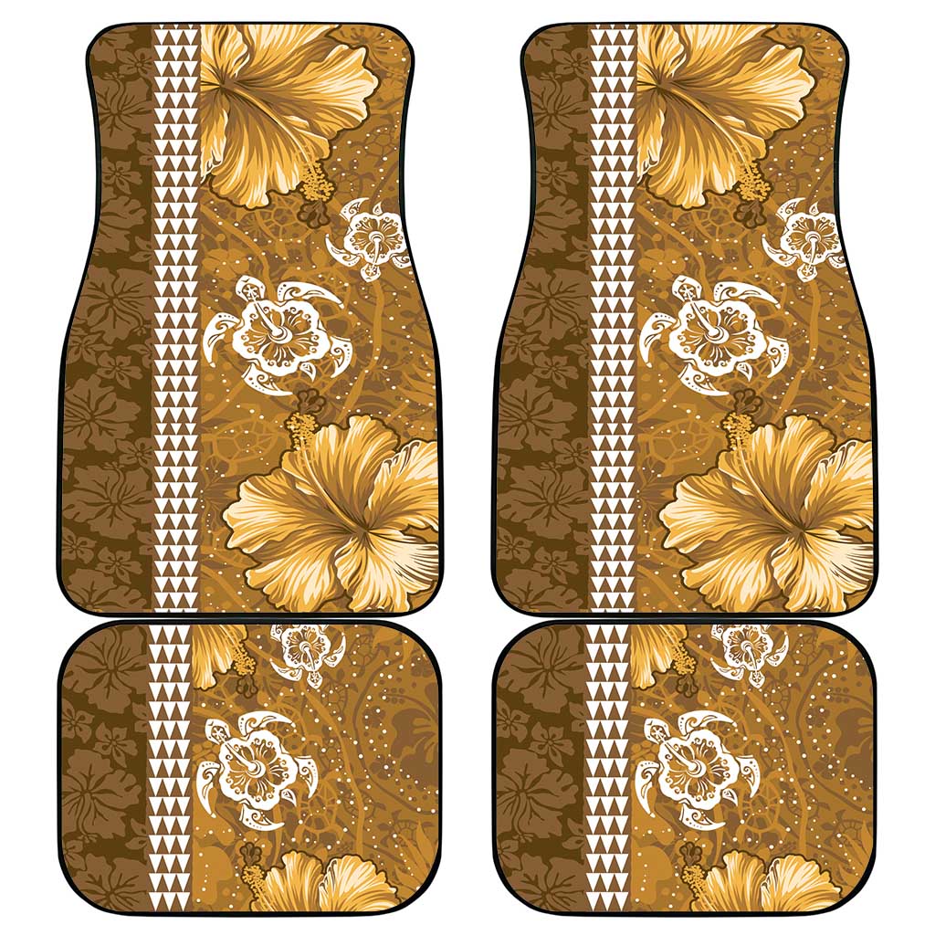 Gold Hibiscus Turle Car Mats Hawaiian Style Tribal Tapa Pattern LT9 - Polynesian Pride