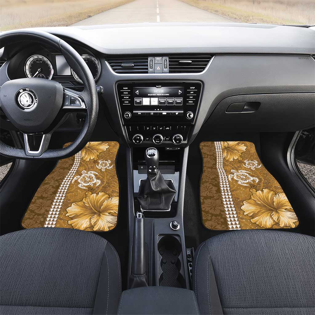 Gold Hibiscus Turle Car Mats Hawaiian Style Tribal Tapa Pattern LT9 Set 2pcs - Front Gold - Polynesian Pride