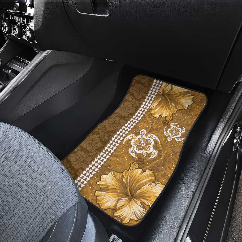 Gold Hibiscus Turle Car Mats Hawaiian Style Tribal Tapa Pattern LT9 - Polynesian Pride