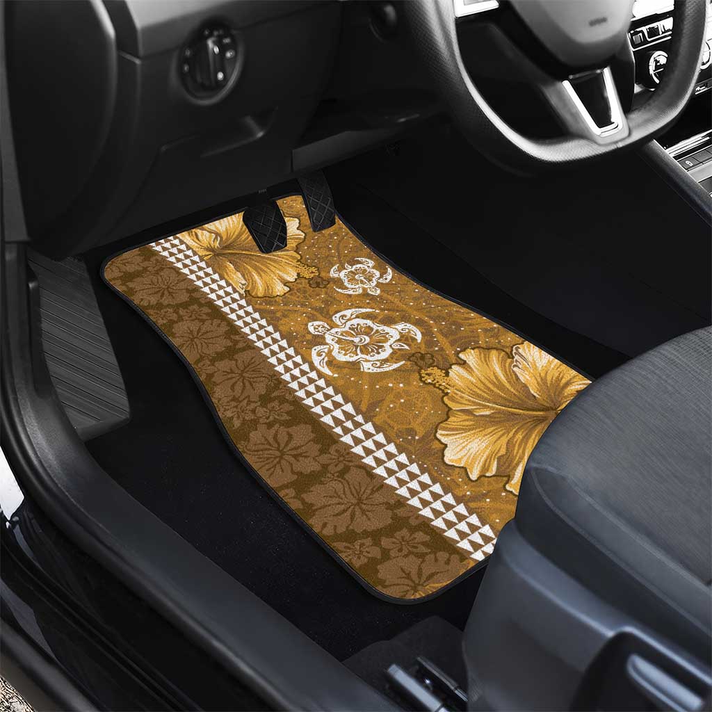 Gold Hibiscus Turle Car Mats Hawaiian Style Tribal Tapa Pattern LT9 - Polynesian Pride