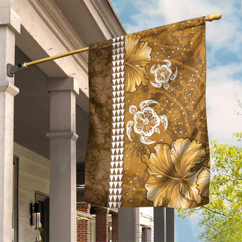Gold Hibiscus Turle Garden Flag Hawaiian Style Tribal Tapa Pattern LT9 House Flag Gold - Polynesian Pride