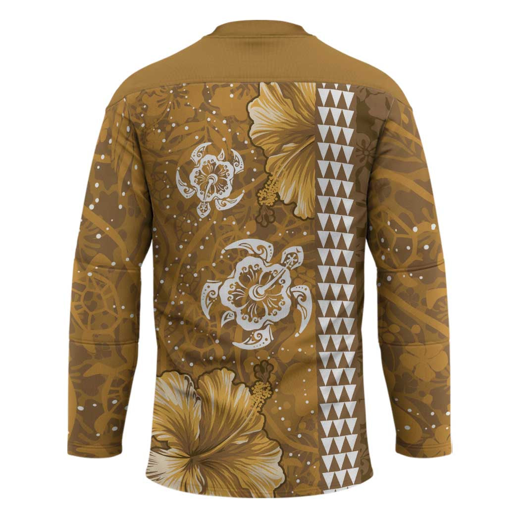 Gold Hibiscus Turle Hockey Jersey Hawaiian Style Tribal Tapa Pattern LT9 - Polynesian Pride