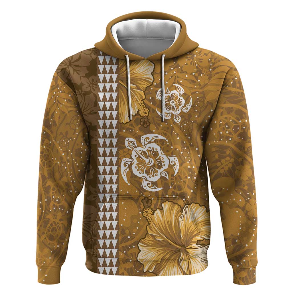 Gold Hibiscus Turle Hoodie Hawaiian Style Tribal Tapa Pattern LT9 Pullover Hoodie Gold - Polynesian Pride