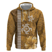 Gold Hibiscus Turle Hoodie Hawaiian Style Tribal Tapa Pattern LT9 Pullover Hoodie Gold - Polynesian Pride