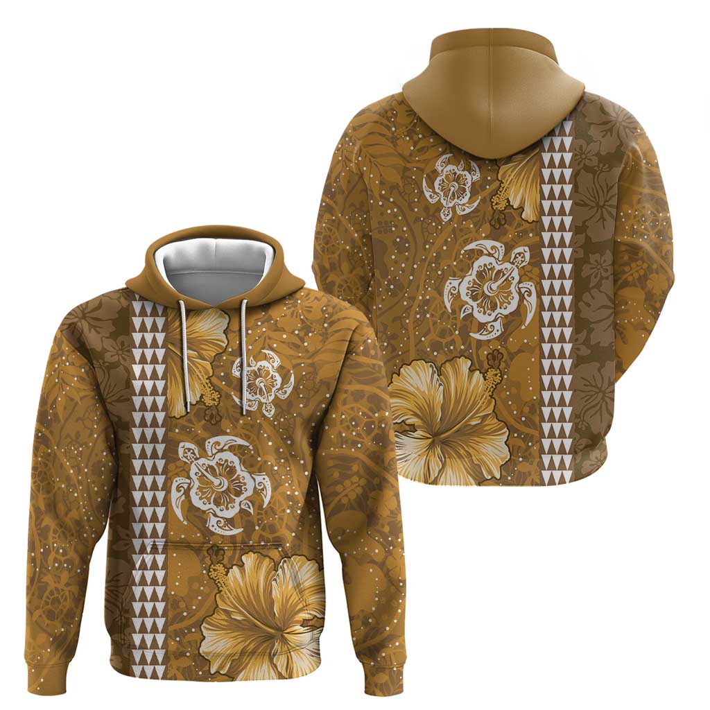 Gold Hibiscus Turle Hoodie Hawaiian Style Tribal Tapa Pattern LT9 - Polynesian Pride
