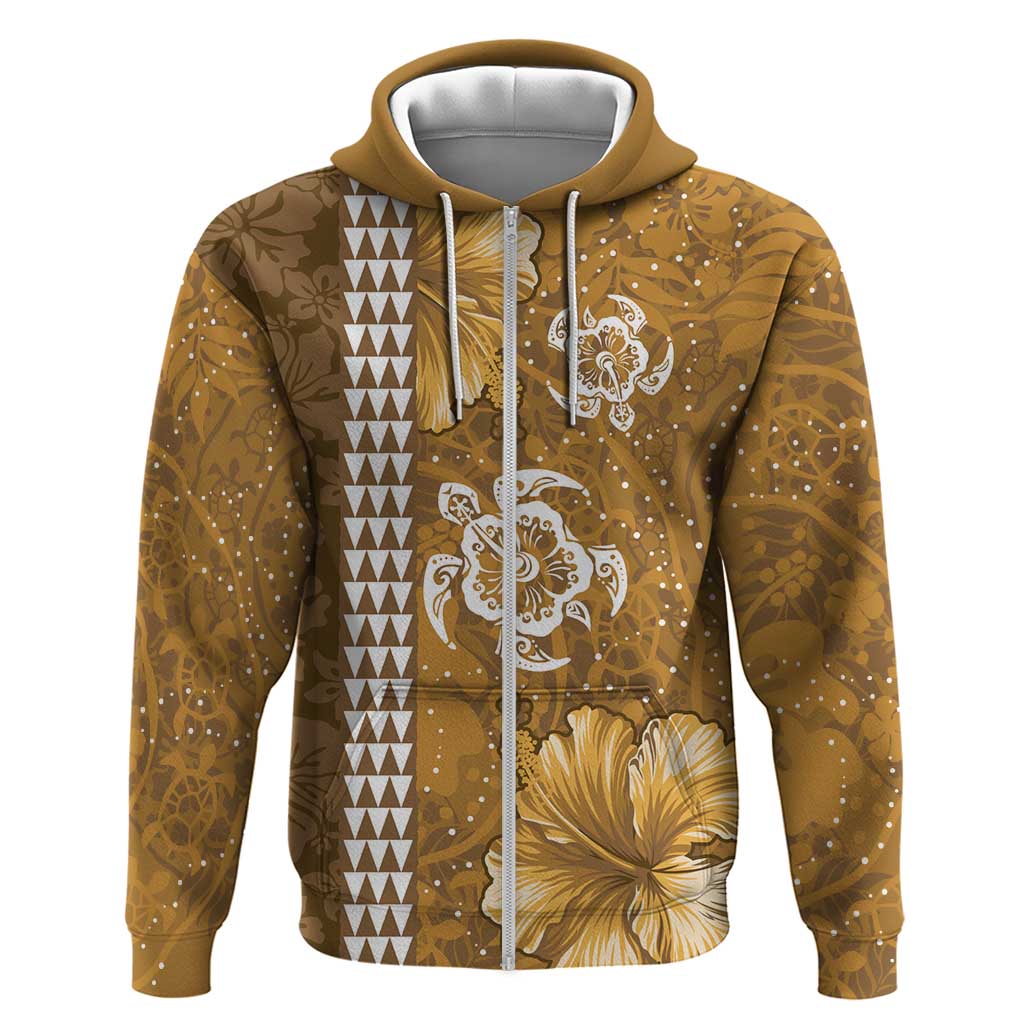 Gold Hibiscus Turle Hoodie Hawaiian Style Tribal Tapa Pattern LT9 Zip Hoodie Gold - Polynesian Pride