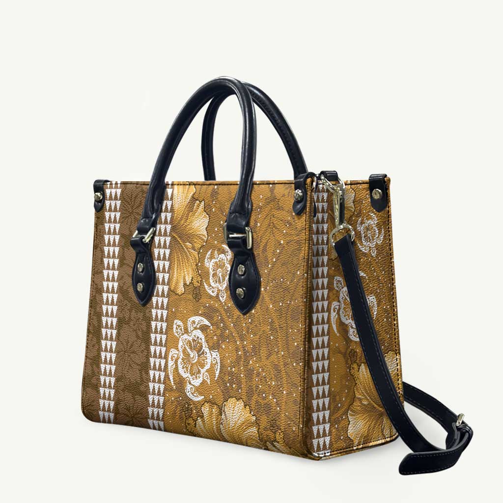 Gold Hibiscus Turle Leather Bag Hawaiian Style Tribal Tapa Pattern LT9 Gold - Polynesian Pride