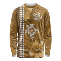 Gold Hibiscus Turle Long Sleeve Shirt Hawaiian Style Tribal Tapa Pattern LT9 Unisex Gold - Polynesian Pride