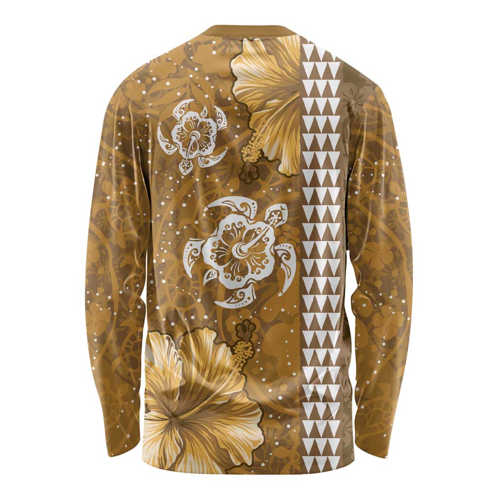 Gold Hibiscus Turle Long Sleeve Shirt Hawaiian Style Tribal Tapa Pattern LT9 - Polynesian Pride