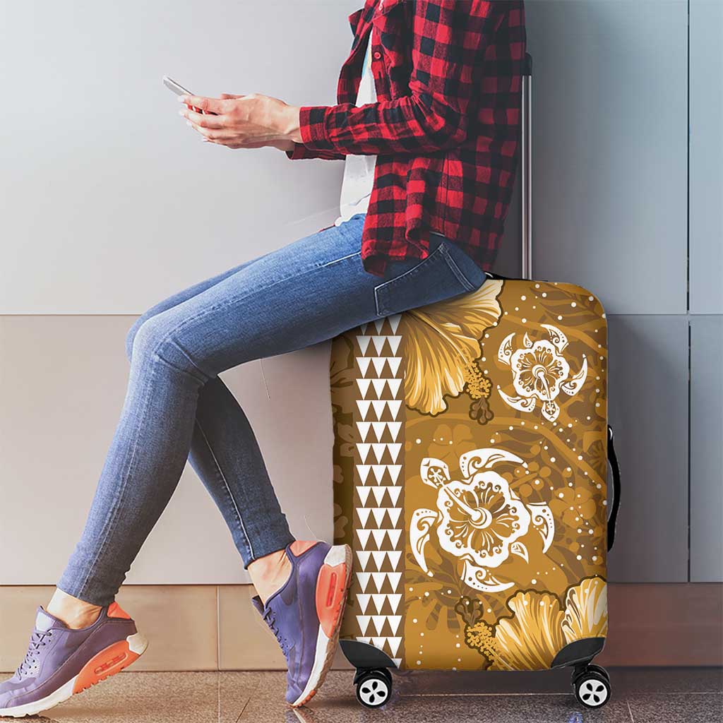 Gold Hibiscus Turle Luggage Cover Hawaiian Style Tribal Tapa Pattern LT9 - Polynesian Pride