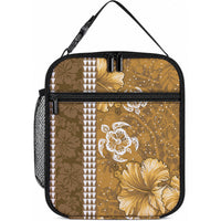 Gold Hibiscus Turtle Lunch Bag Hawaiian Style Tribal Tapa Pattern LT9 10.2 × 8.3 × 4.3 inch Gold - Polynesian Pride