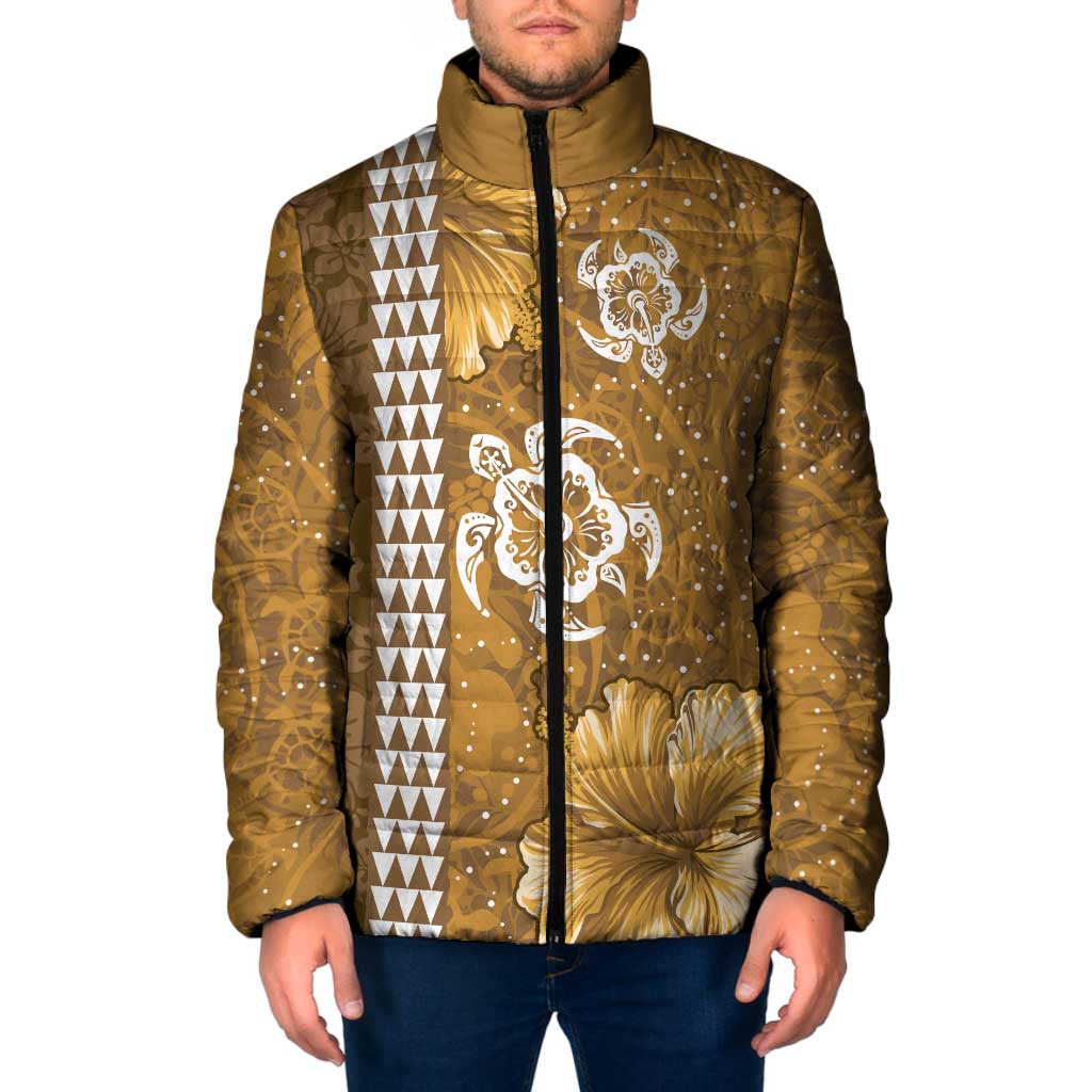 Gold Hibiscus Turle Padded Jacket Hawaiian Style Tribal Tapa Pattern LT9 Men Gold - Polynesian Pride