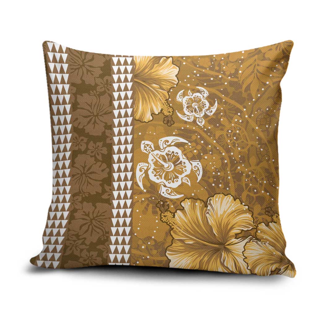 Gold Hibiscus Turle Pillow Cover Hawaiian Style Tribal Tapa Pattern LT9 Gold - Polynesian Pride