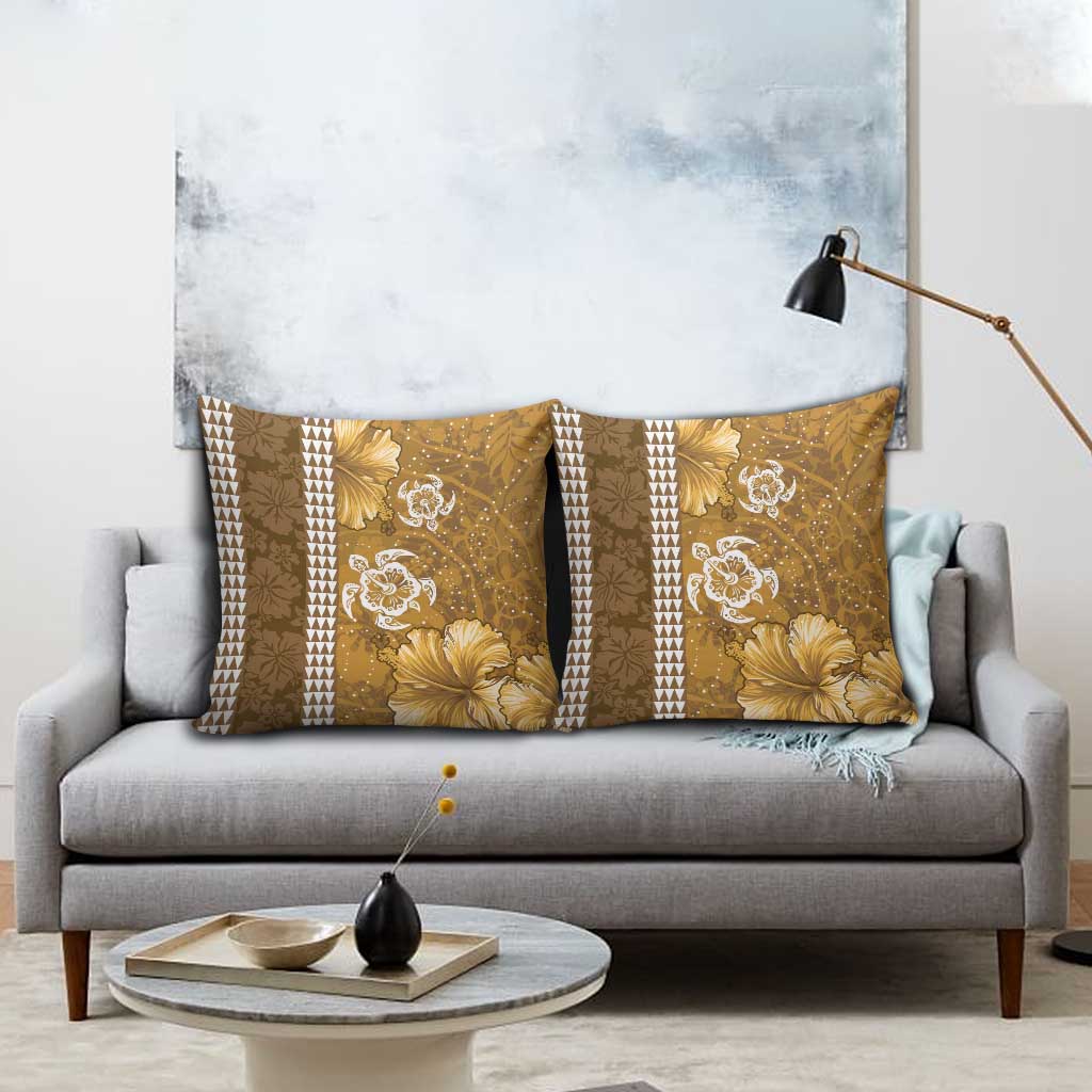 Gold Hibiscus Turle Pillow Cover Hawaiian Style Tribal Tapa Pattern LT9 - Polynesian Pride