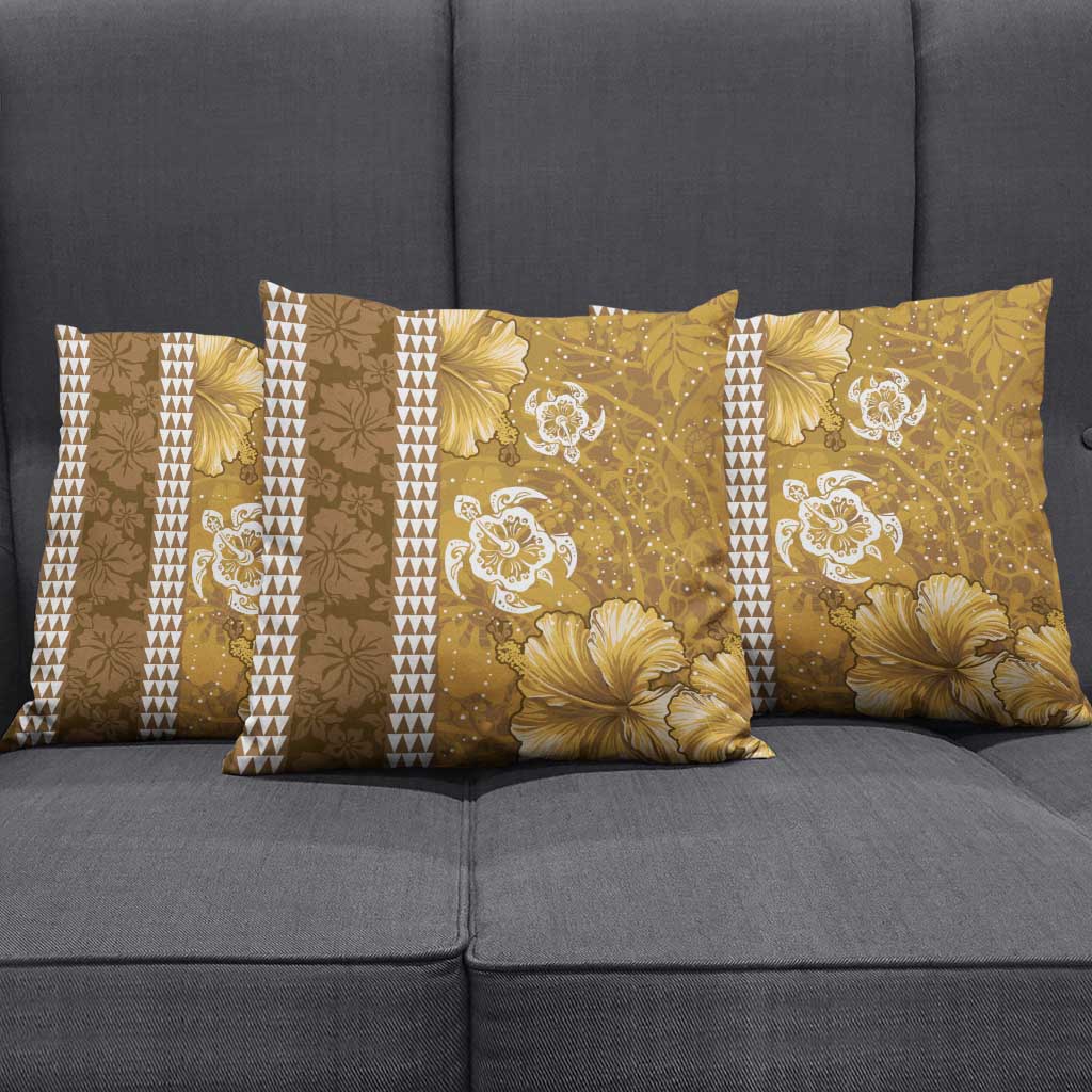 Gold Hibiscus Turle Pillow Cover Hawaiian Style Tribal Tapa Pattern LT9 - Polynesian Pride