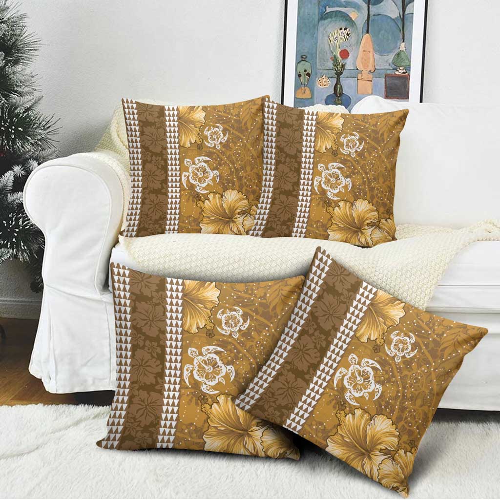 Gold Hibiscus Turle Pillow Cover Hawaiian Style Tribal Tapa Pattern LT9 - Polynesian Pride