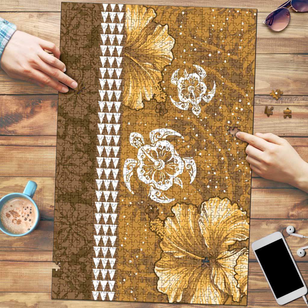 Gold Hibiscus Turle Puzzle Hawaiian Style Tribal Tapa Pattern LT9 Gold - Polynesian Pride