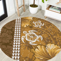 Gold Hibiscus Turle Round Carpet Hawaiian Style Tribal Tapa Pattern LT9 Gold - Polynesian Pride