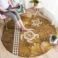 Gold Hibiscus Turle Round Carpet Hawaiian Style Tribal Tapa Pattern LT9 - Polynesian Pride