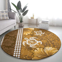 Gold Hibiscus Turle Round Carpet Hawaiian Style Tribal Tapa Pattern LT9 - Polynesian Pride