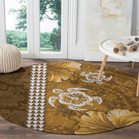 Gold Hibiscus Turle Round Carpet Hawaiian Style Tribal Tapa Pattern LT9 - Polynesian Pride