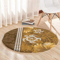 Gold Hibiscus Turle Round Carpet Hawaiian Style Tribal Tapa Pattern LT9 - Polynesian Pride