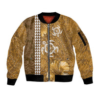 Gold Hibiscus Turle Sleeve Zip Bomber Jacket Hawaiian Style Tribal Tapa Pattern LT9 Unisex Gold - Polynesian Pride