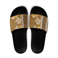 Gold Hibiscus Turle Slide Sandals Hawaiian Style Tribal Tapa Pattern LT9 Gold - Polynesian Pride