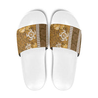 Gold Hibiscus Turle Slide Sandals Hawaiian Style Tribal Tapa Pattern LT9 Gold - Polynesian Pride